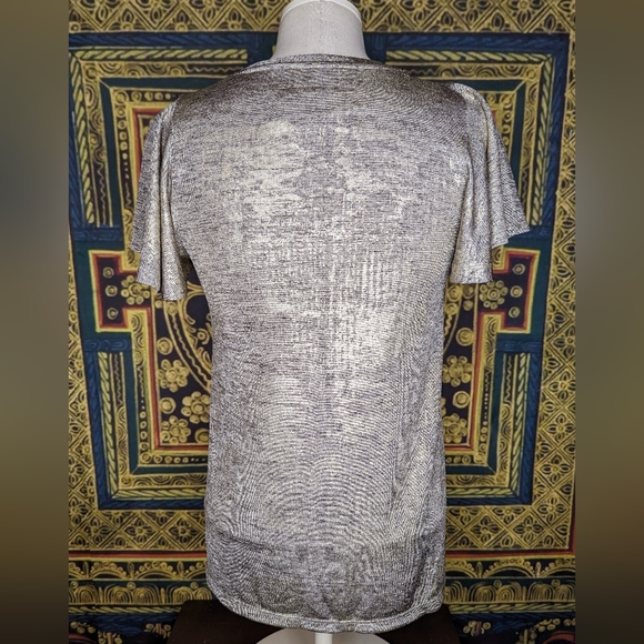 Anthropologie Sunday In Brooklyn Top Gold Metallic Flutter Sleeve - Picture 4 of 5